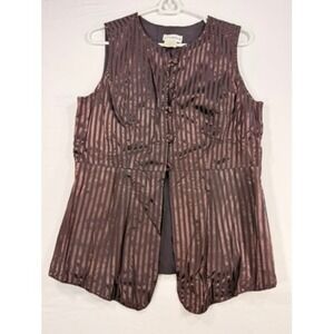 Gantos Vest Women 14 Brown Striped Peplum Button Front Sleeveless Top